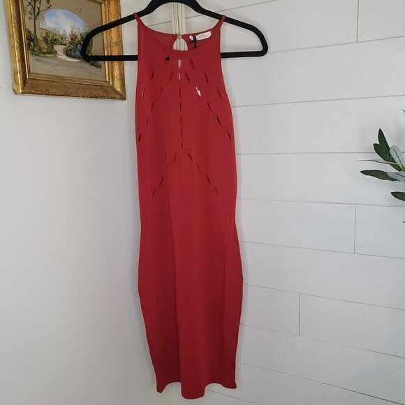 Versace Collection NWT Red Knit Cutout Halter Sleeveless Cocktail Dress Sz 40/6 - Picture 1 of 10